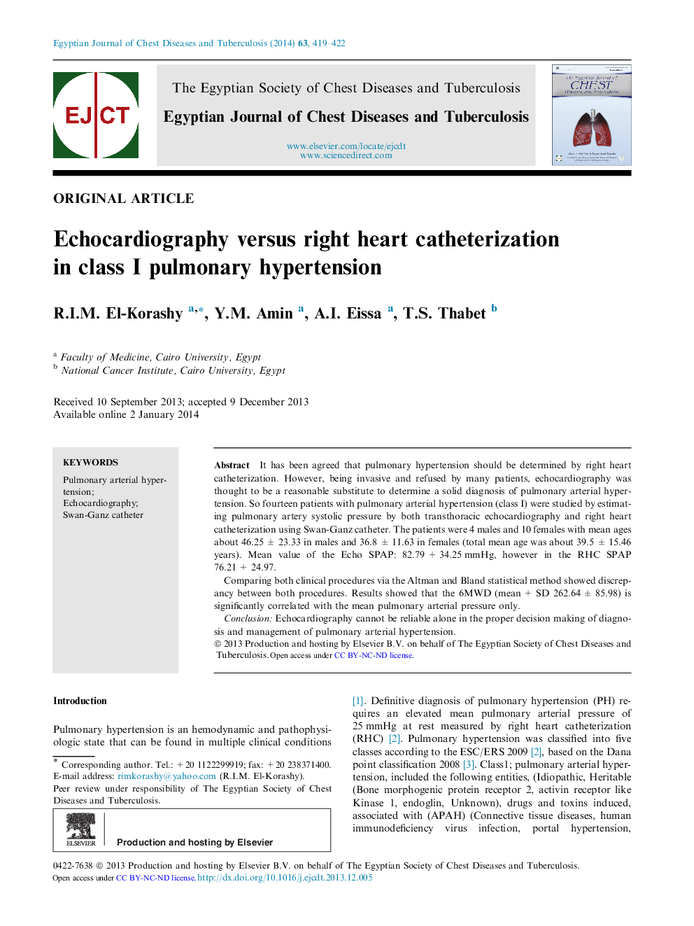 Echocardiography versus right heart catheterization in class I pulmonary hypertension 