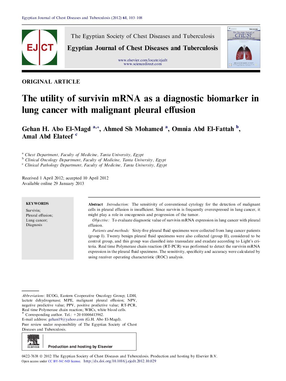 The utility of survivin mRNA as a diagnostic biomarker in lung cancer with malignant pleural effusion 