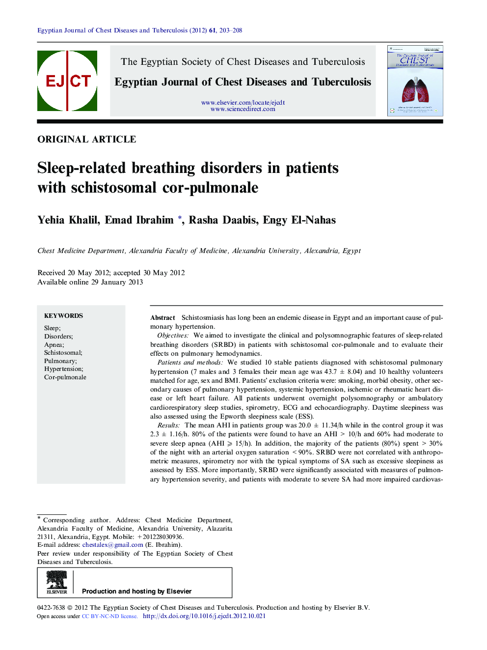 Sleep-related breathing disorders in patients with schistosomal cor-pulmonale 