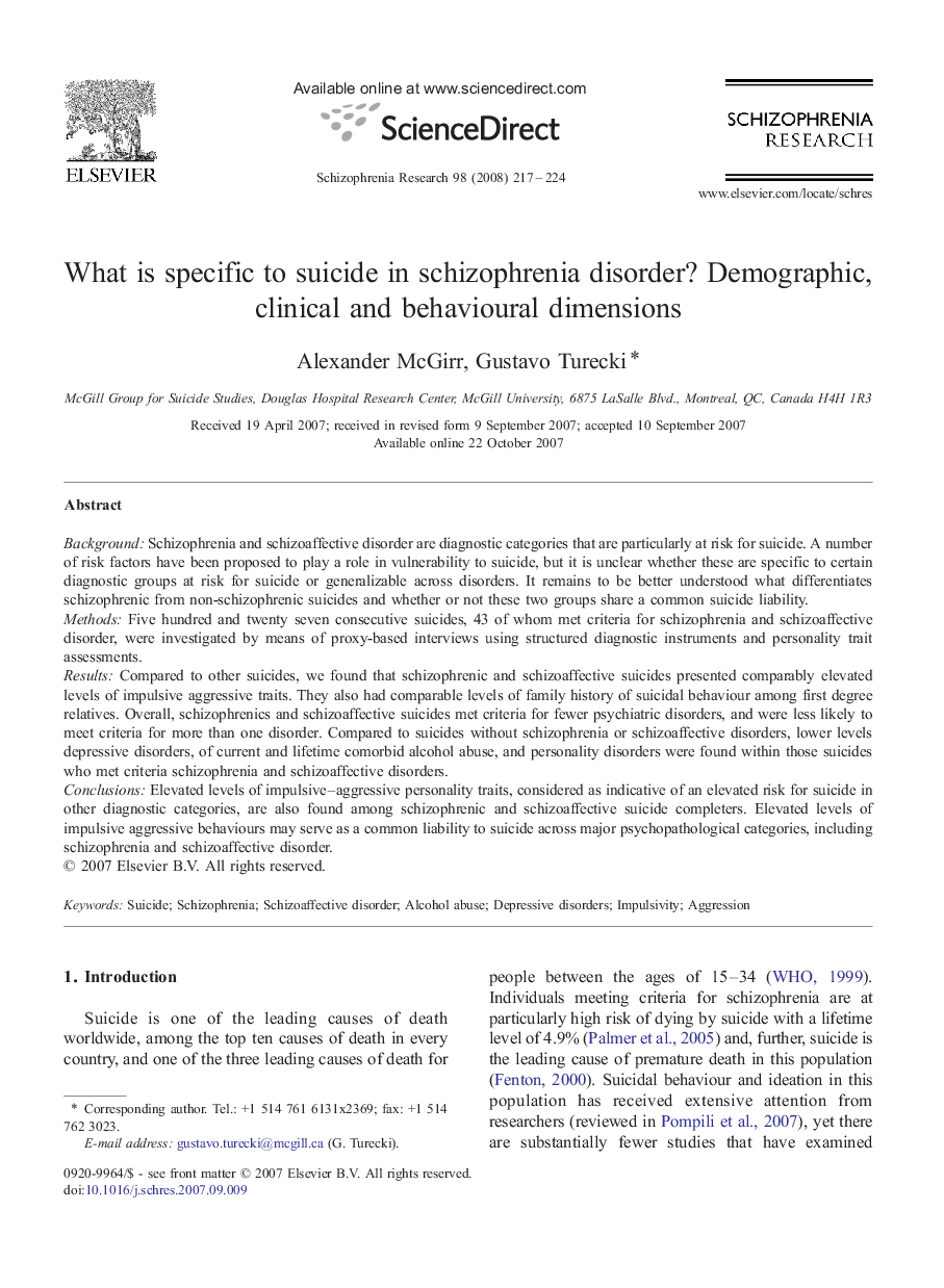 What is specific to suicide in schizophrenia disorder? Demographic, clinical and behavioural dimensions