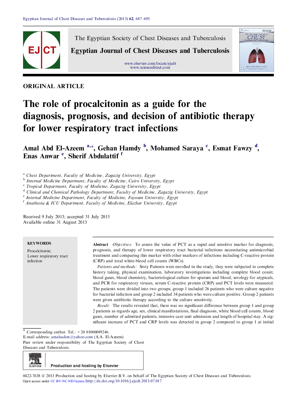 The role of procalcitonin as a guide for the diagnosis, prognosis, and decision of antibiotic therapy for lower respiratory tract infections 