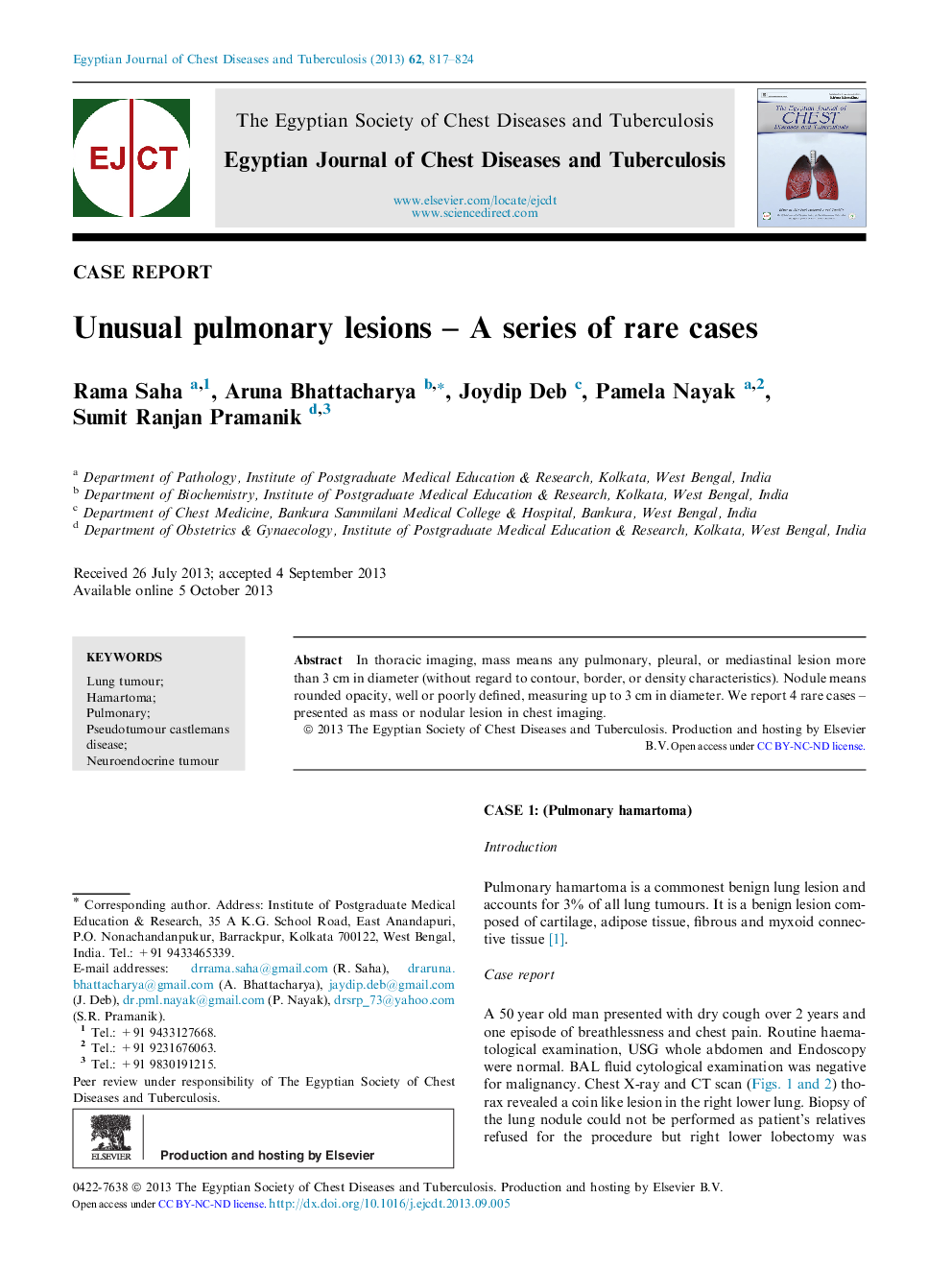 Unusual pulmonary lesions – A series of rare cases 