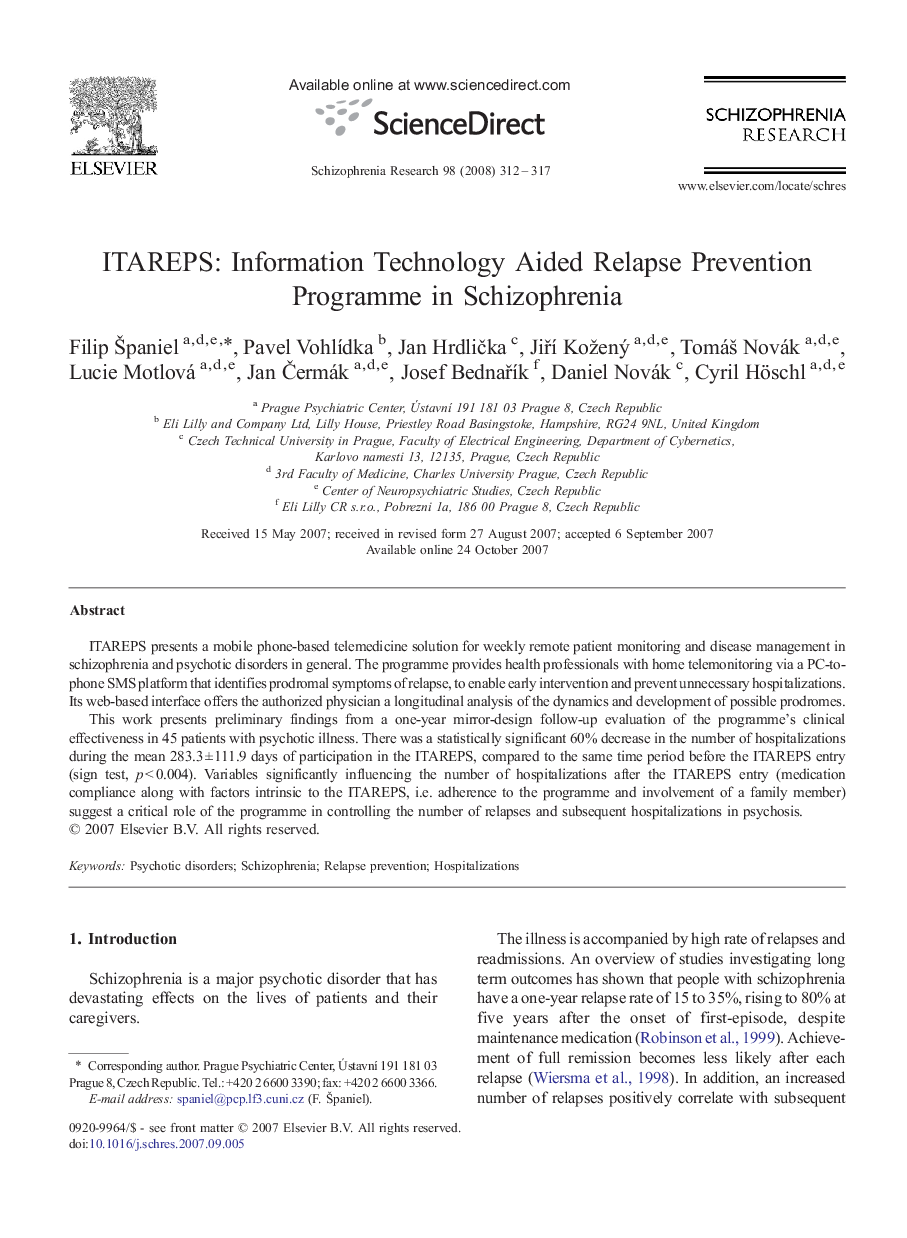 ITAREPS: Information Technology Aided Relapse Prevention Programme in Schizophrenia