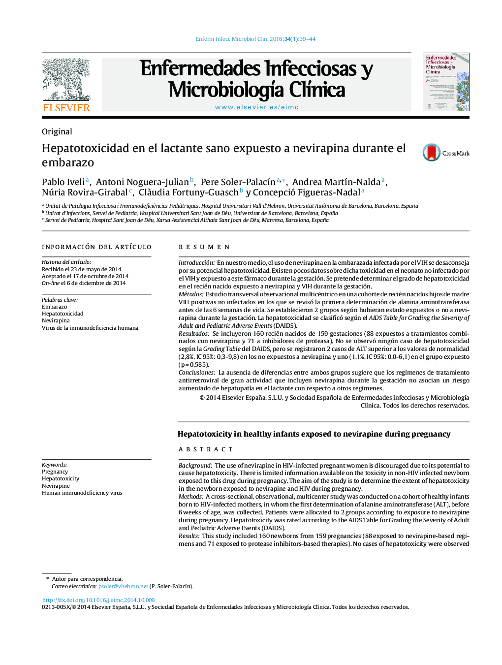 Hepatotoxicidad en el lactante sano expuesto a nevirapina durante el embarazo