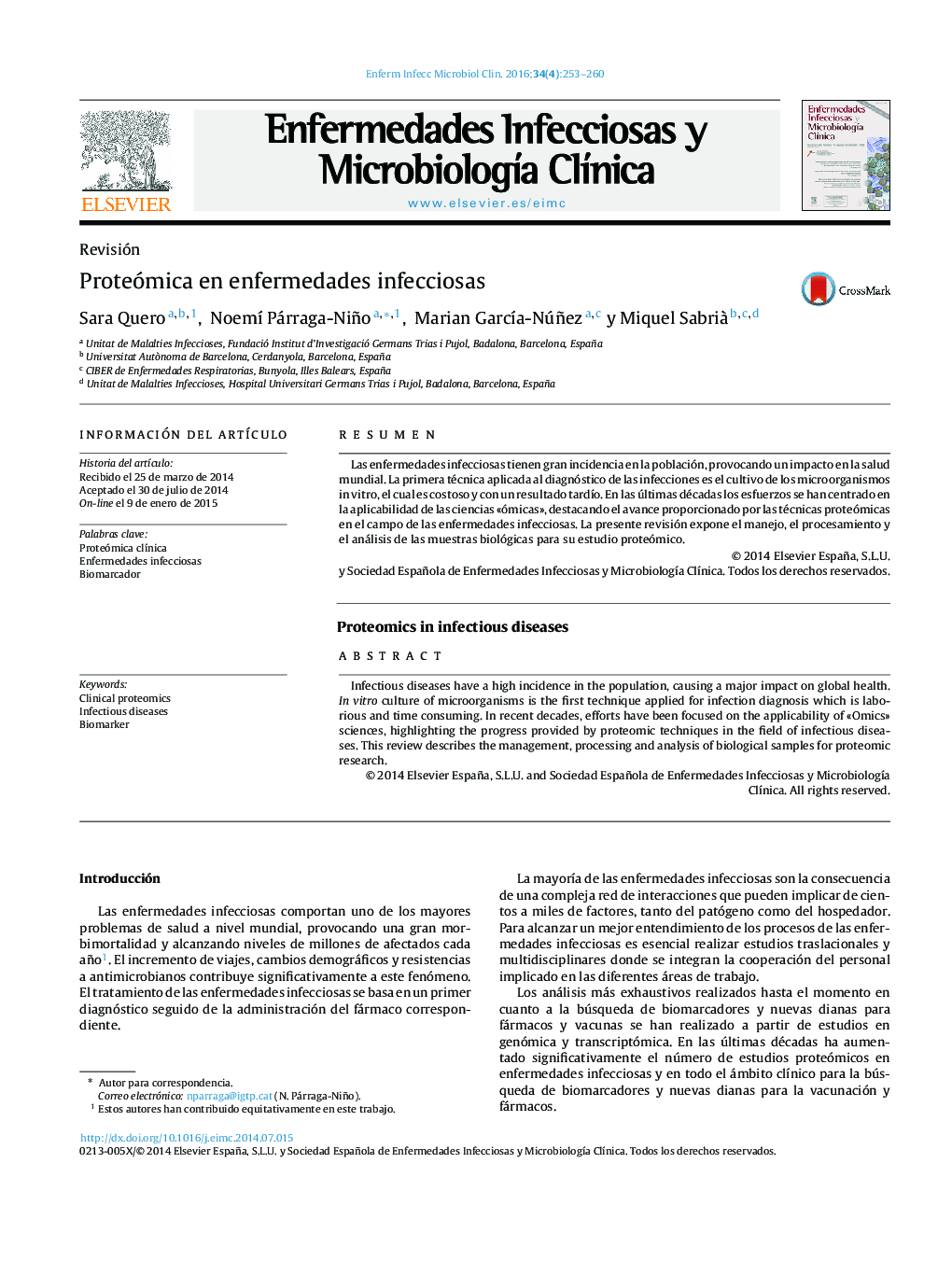 Proteómica en enfermedades infecciosas