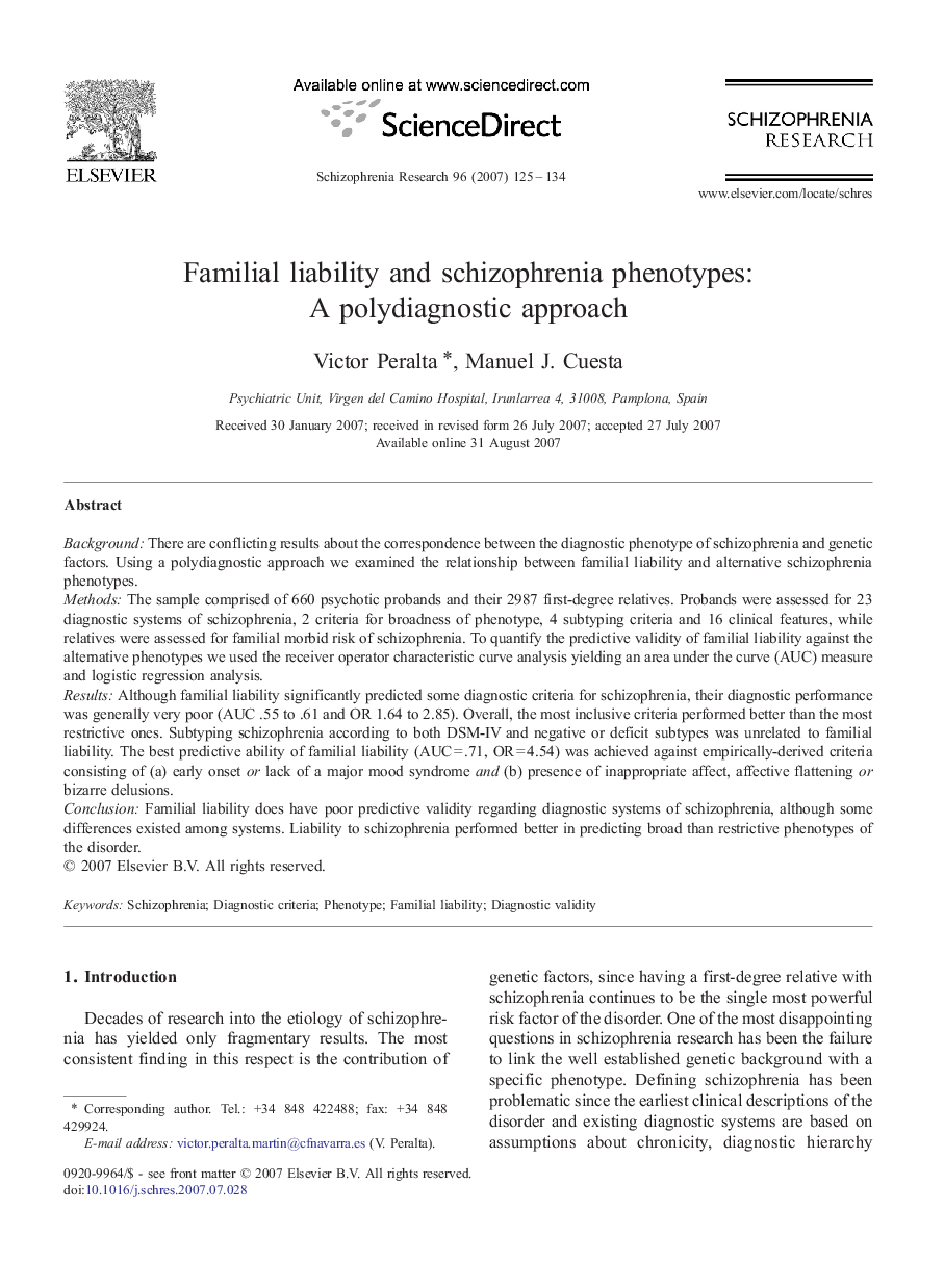 Familial liability and schizophrenia phenotypes: A polydiagnostic approach