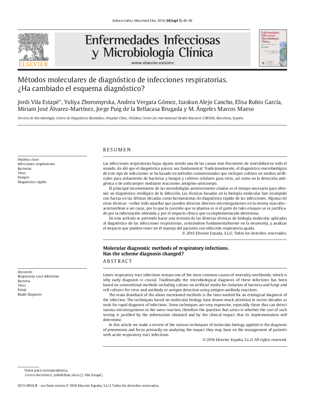 Métodos moleculares de diagnóstico de infecciones respiratorias. ¿Ha cambiado el esquema diagnóstico?