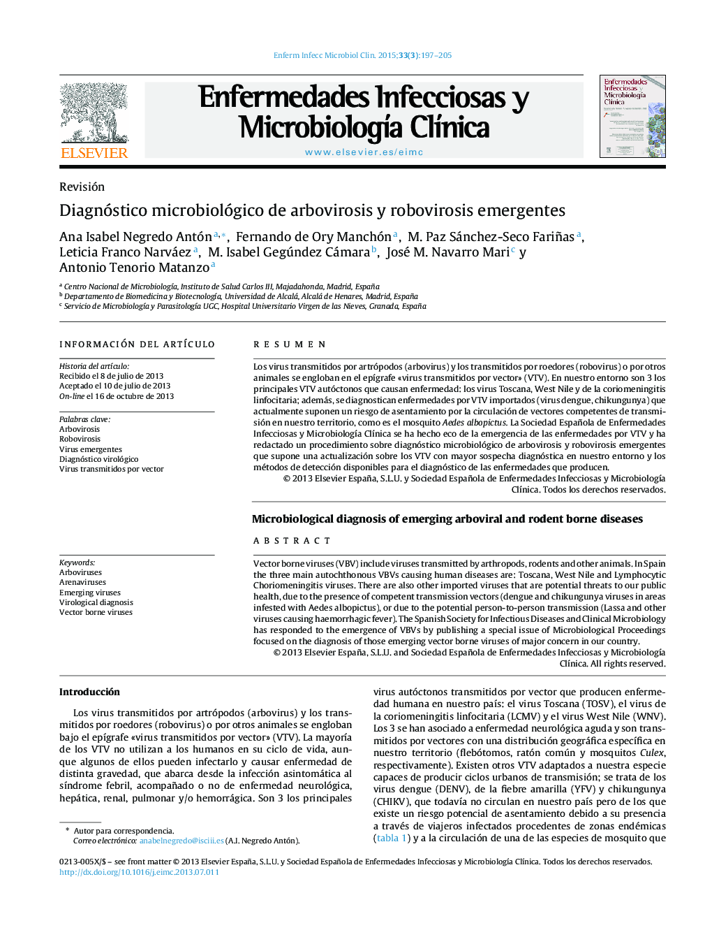 Diagnóstico microbiológico de arbovirosis y robovirosis emergentes