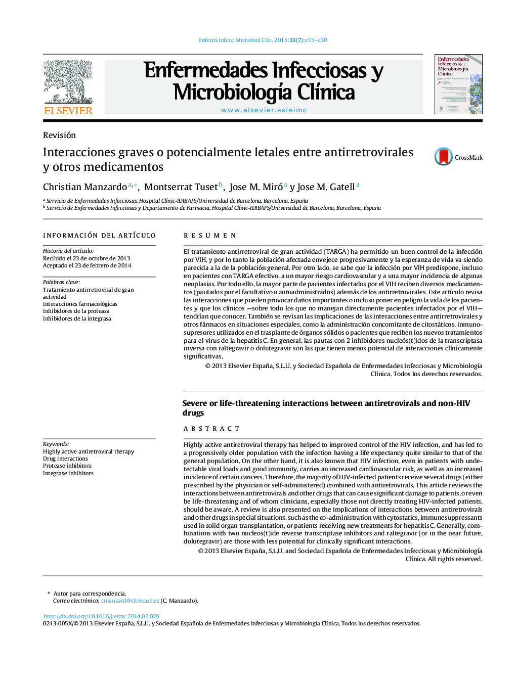 Interacciones graves o potencialmente letales entre antirretrovirales y otros medicamentos