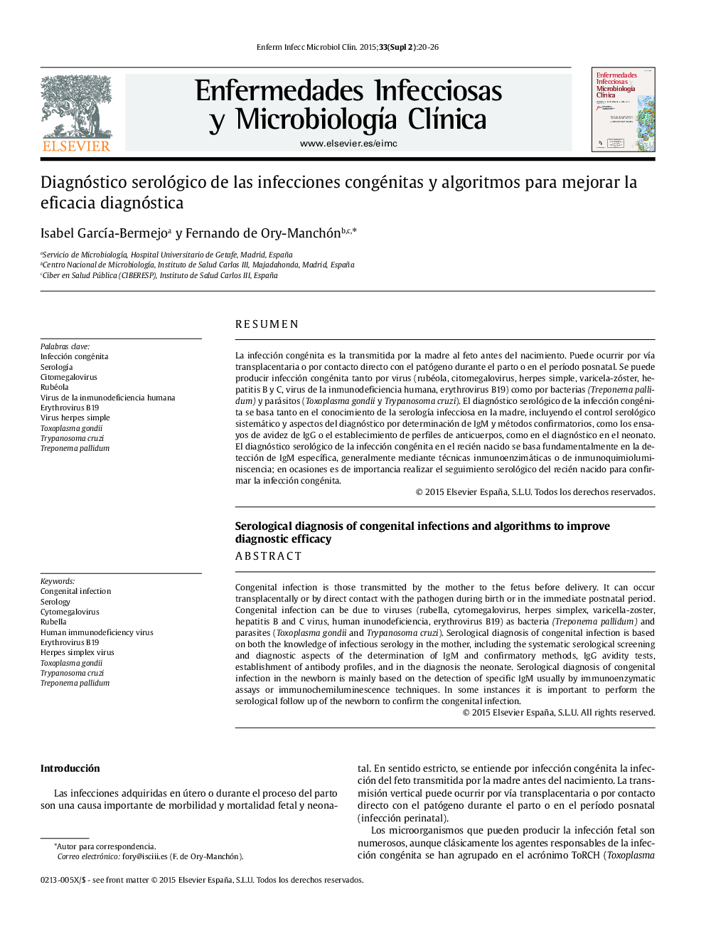 Diagnóstico serológico de las infecciones congénitas y algoritmos para mejorar la eficacia diagnóstica