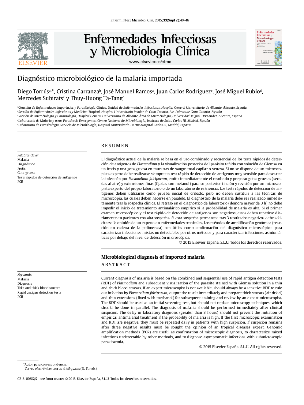 Diagnóstico microbiológico de la malaria importada