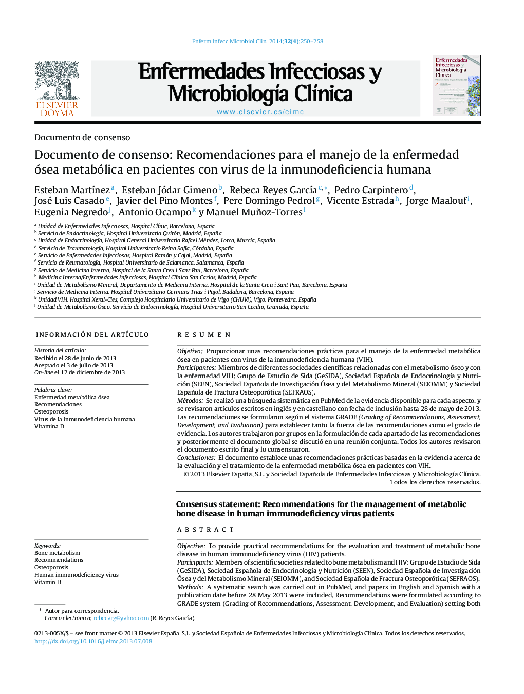 Documento de consenso: Recomendaciones para el manejo de la enfermedad ósea metabólica en pacientes con virus de la inmunodeficiencia humana