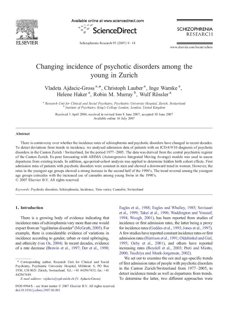 Changing incidence of psychotic disorders among the young in Zurich