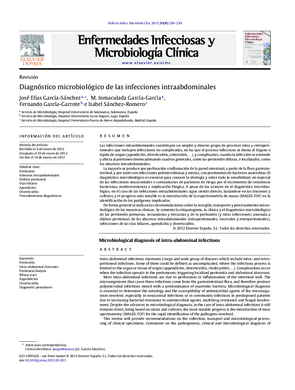 Diagnóstico microbiológico de las infecciones intraabdominales