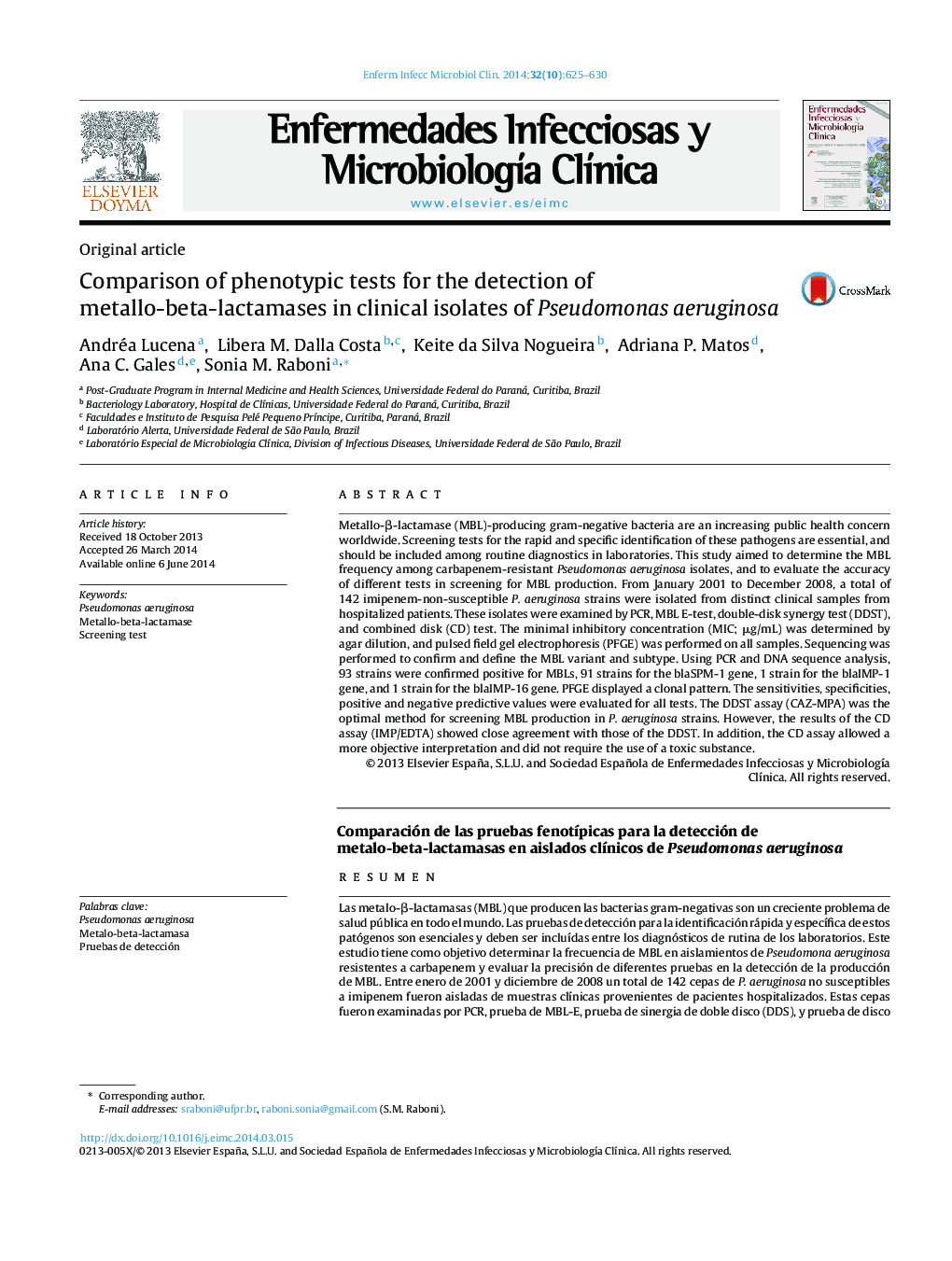 Comparison of phenotypic tests for the detection of metallo-beta-lactamases in clinical isolates of Pseudomonas aeruginosa