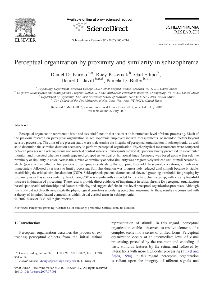 Perceptual organization by proximity and similarity in schizophrenia