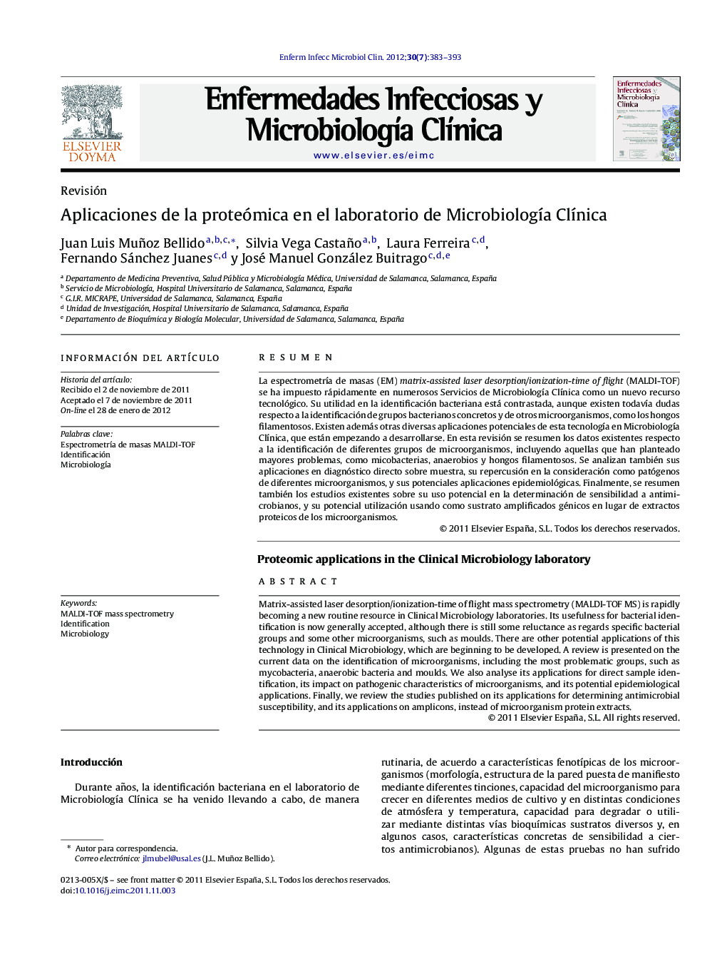 Aplicaciones de la proteómica en el laboratorio de Microbiología Clínica