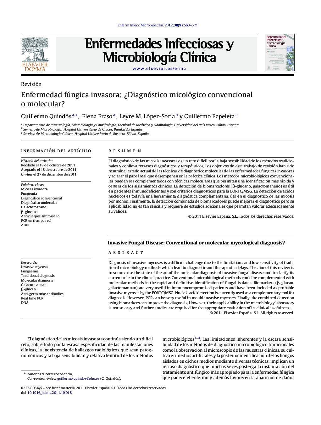 Enfermedad fúngica invasora: ¿Diagnóstico micológico convencional o molecular?