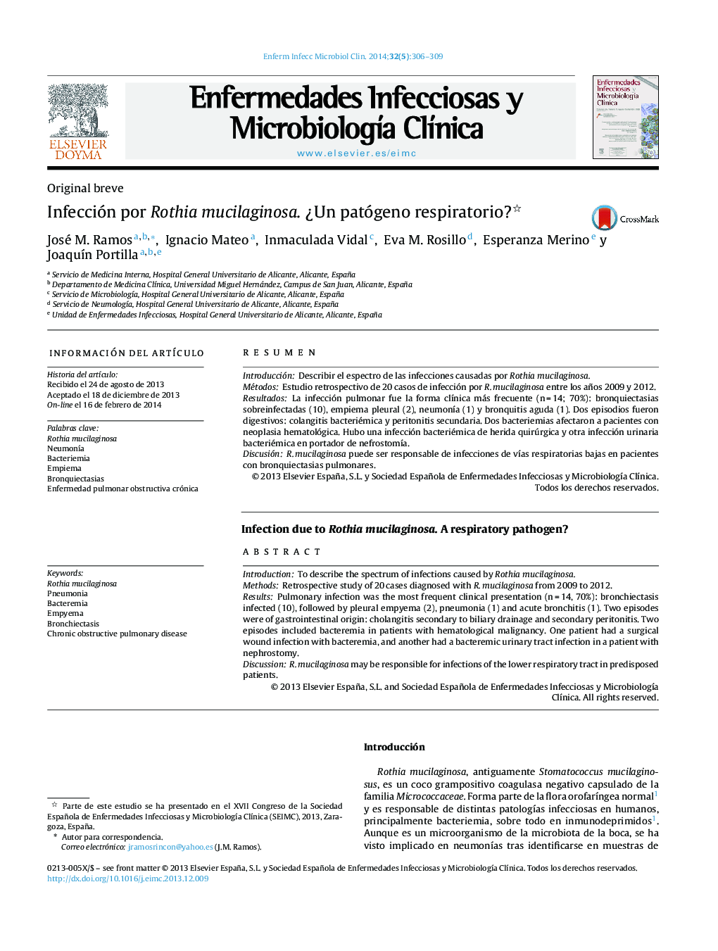 Infección por Rothia mucilaginosa. ¿Un patógeno respiratorio? 