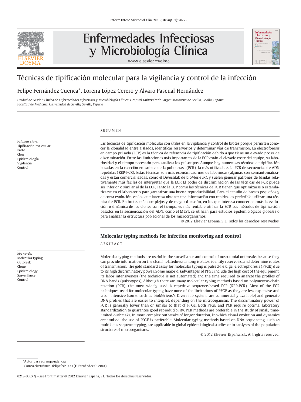 Técnicas de tipificación molecular para la vigilancia y control de la infección