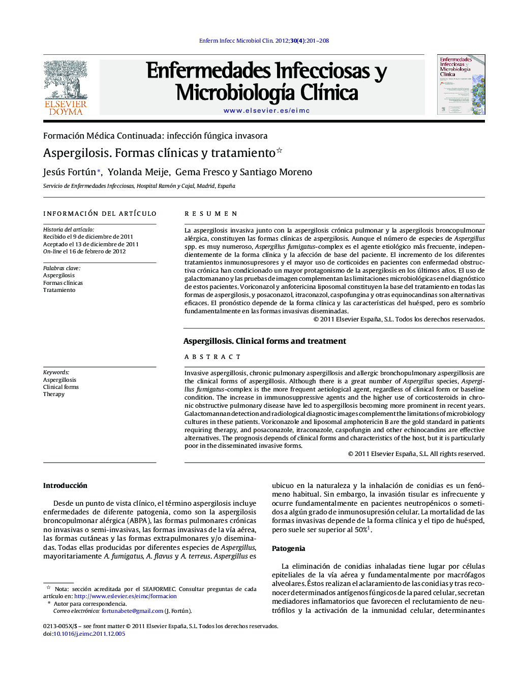 Aspergilosis. Formas clínicas y tratamiento 