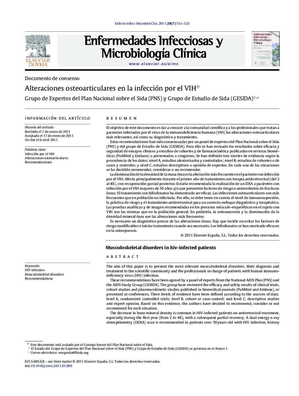 Alteraciones osteoarticulares en la infección por el VIH 