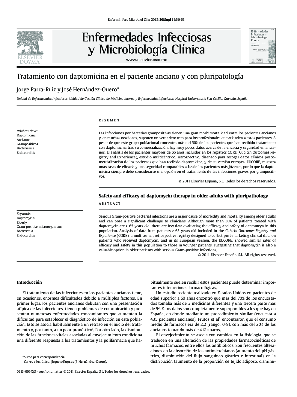 عکس صفحه اول مقاله: Tratamiento con daptomicina en el paciente anciano y con pluripatología Tratamiento con daptomicina en el paciente anciano y con pluripatología