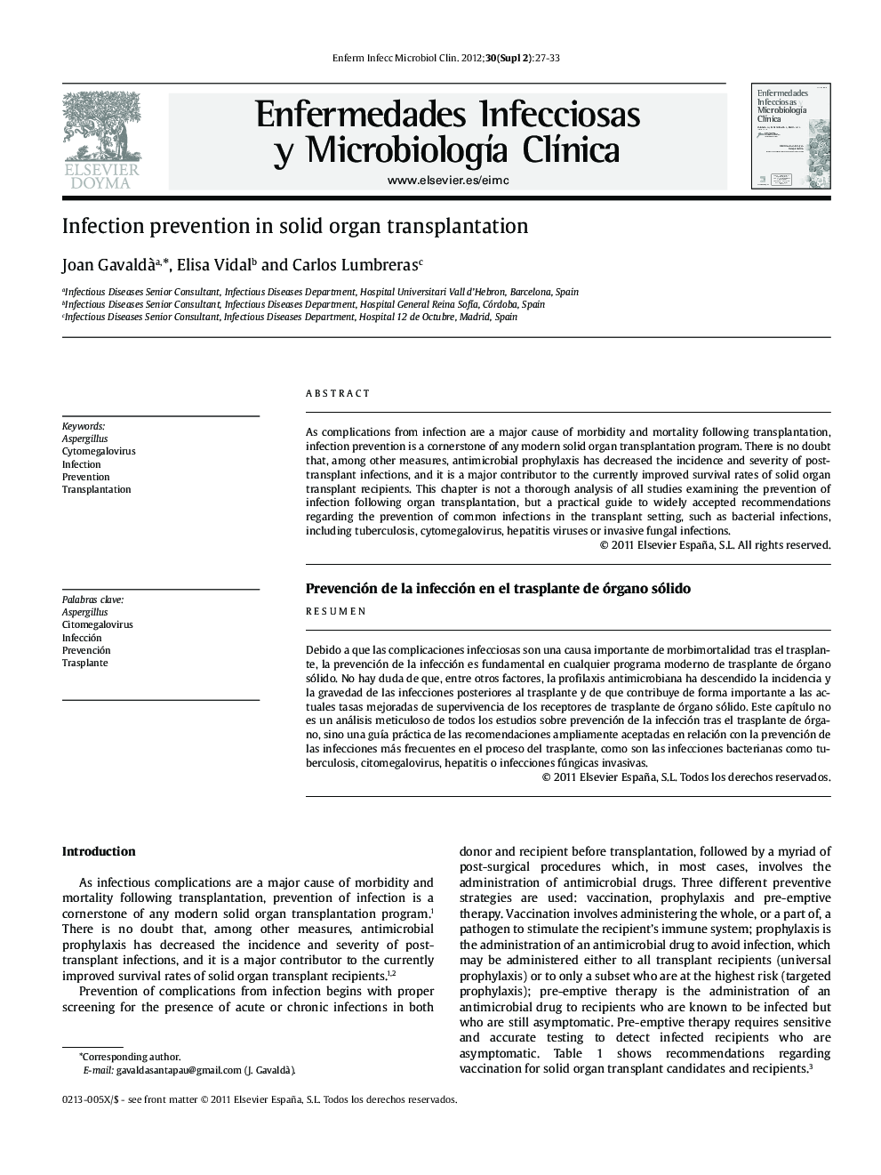 Infection prevention in solid organ transplantation