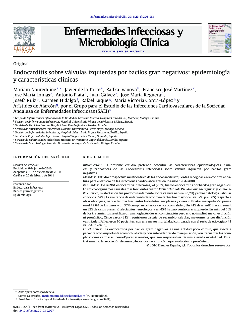 Endocarditis sobre válvulas izquierdas por bacilos gran negativos: epidemiología y características clínicas