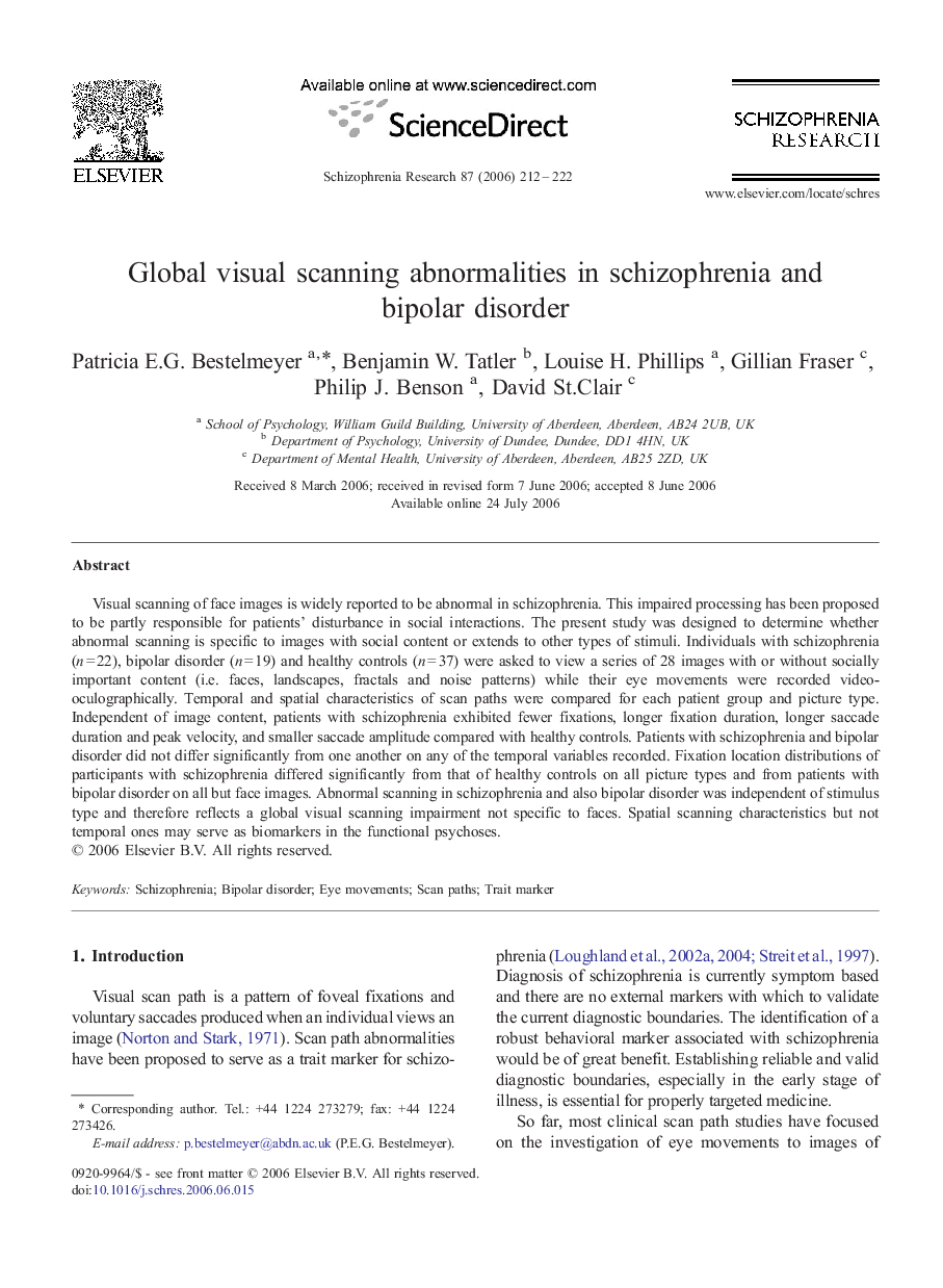 Global visual scanning abnormalities in schizophrenia and bipolar disorder