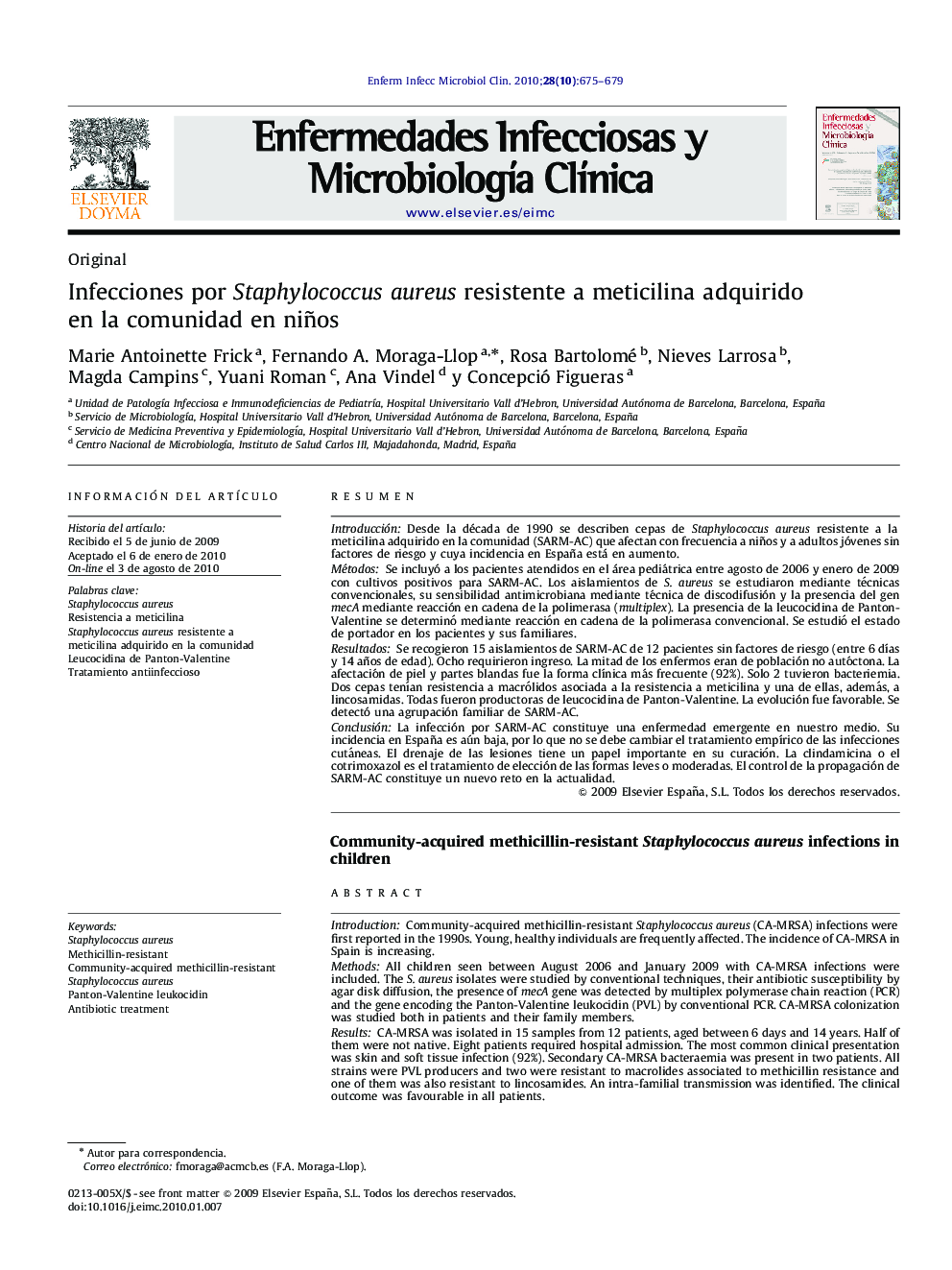 Infecciones por Staphylococcus aureus resistente a meticilina adquirido en la comunidad en niños