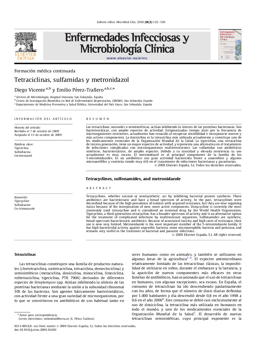 Tetraciclinas, sulfamidas y metronidazol