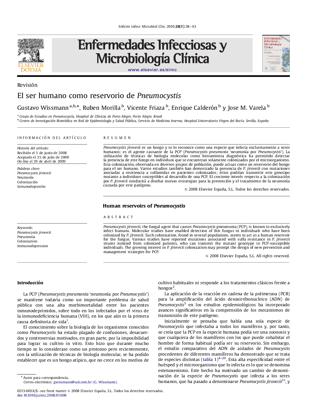 El ser humano como reservorio de Pneumocystis