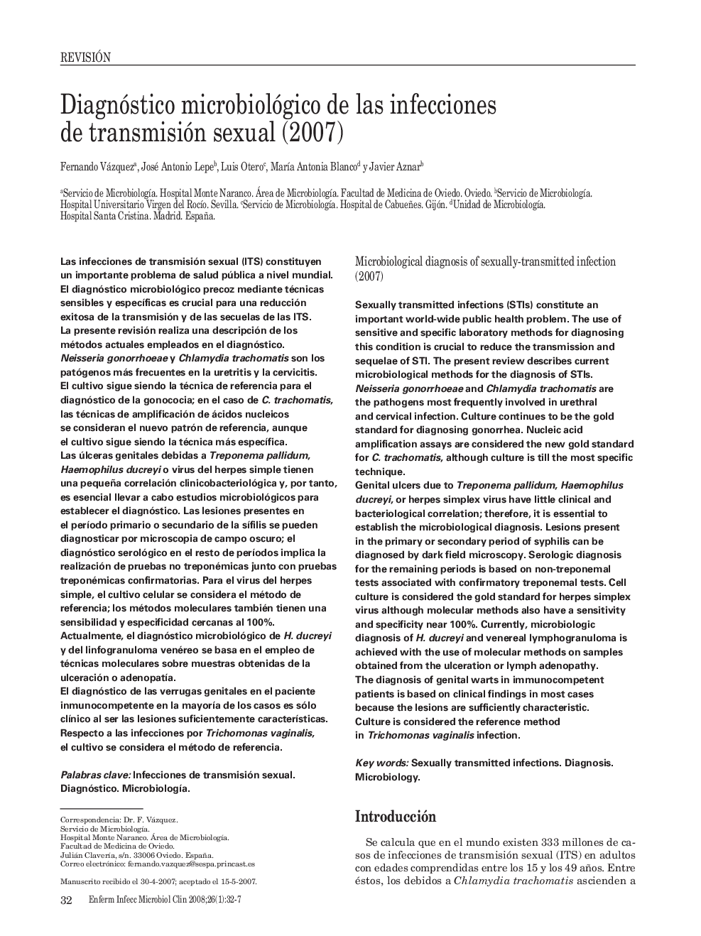 Diagnóstico microbiológico de las infecciones de transmisión sexual (2007)