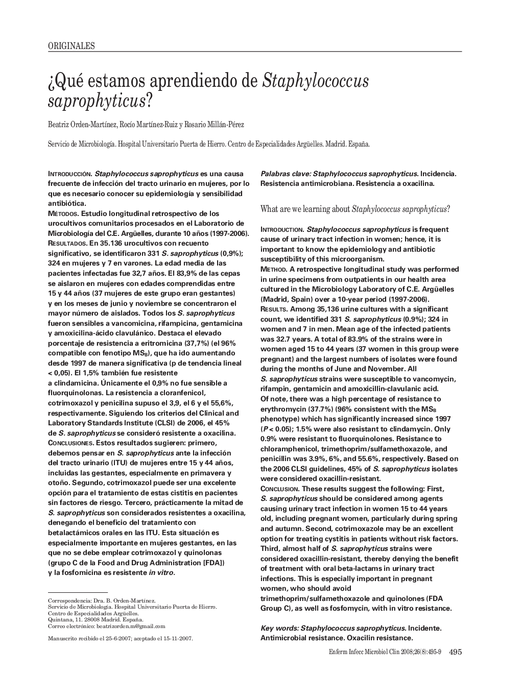 Â¿Qué estamos aprendiendo de Staphylococcus saprophyticus?