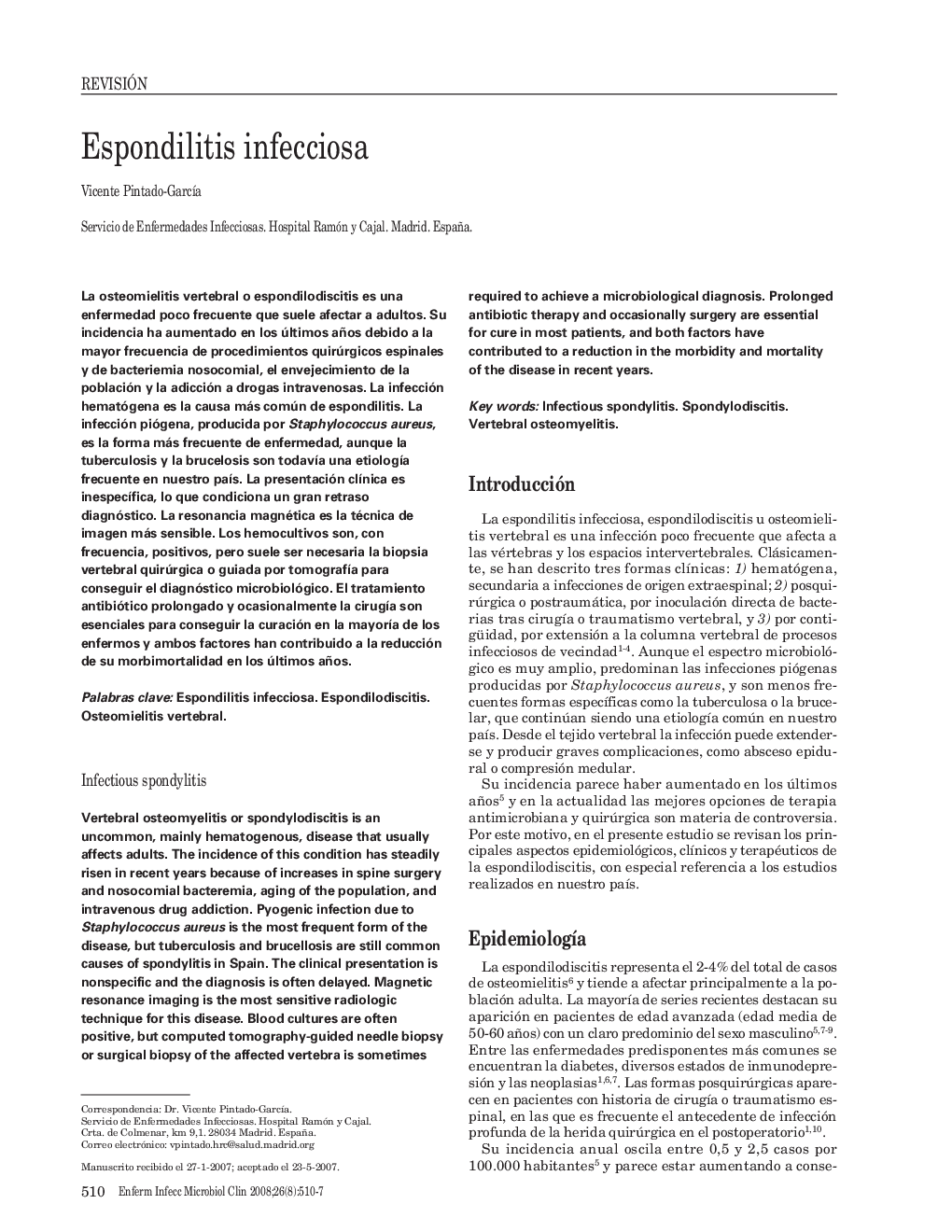 Espondilitis infecciosa