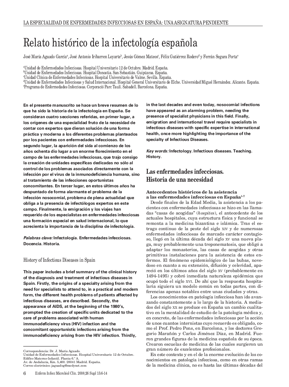 Relato histórico de la infectología española
