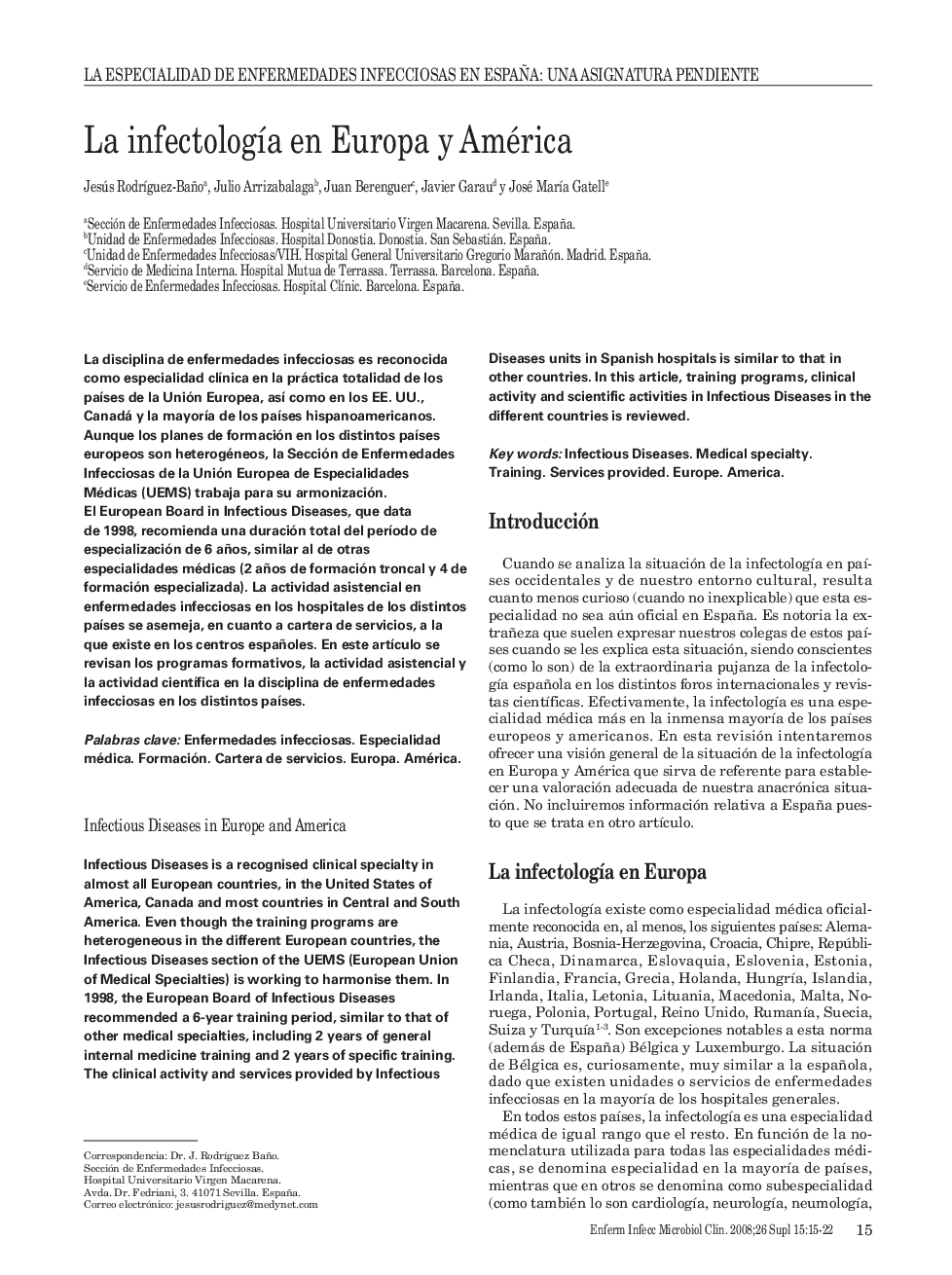 La infectologÃ­a en Europa y América