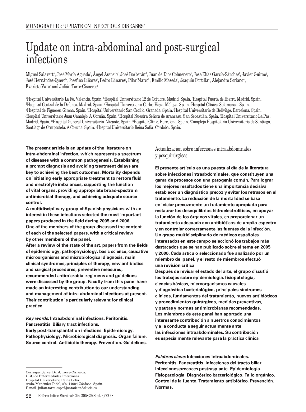 عکس صفحه اول مقاله: Update on intra-abdominal and post-surgical infections Update on intra-abdominal and post-surgical infections