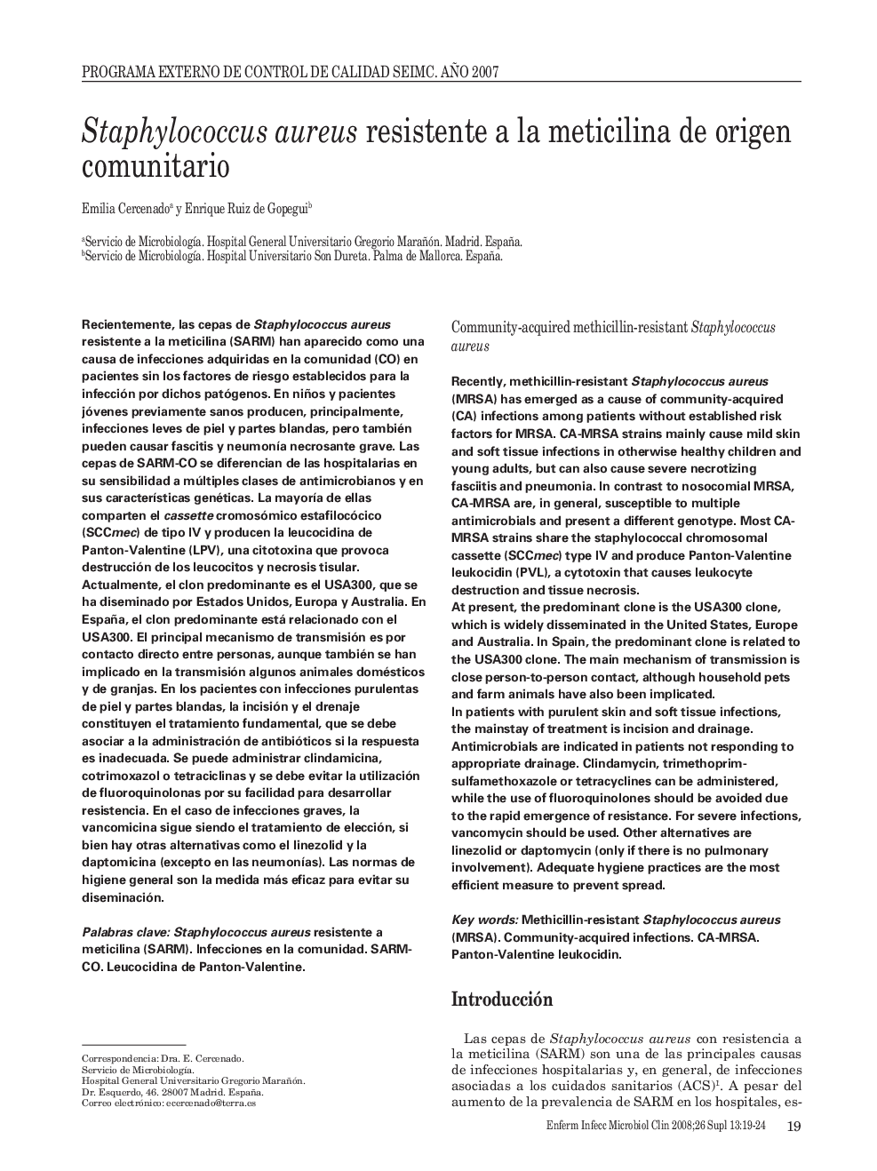 عکس صفحه اول مقاله: Staphylococcus aureus resistente a la meticilina de origen comunitario Staphylococcus aureus resistente a la meticilina de origen comunitario