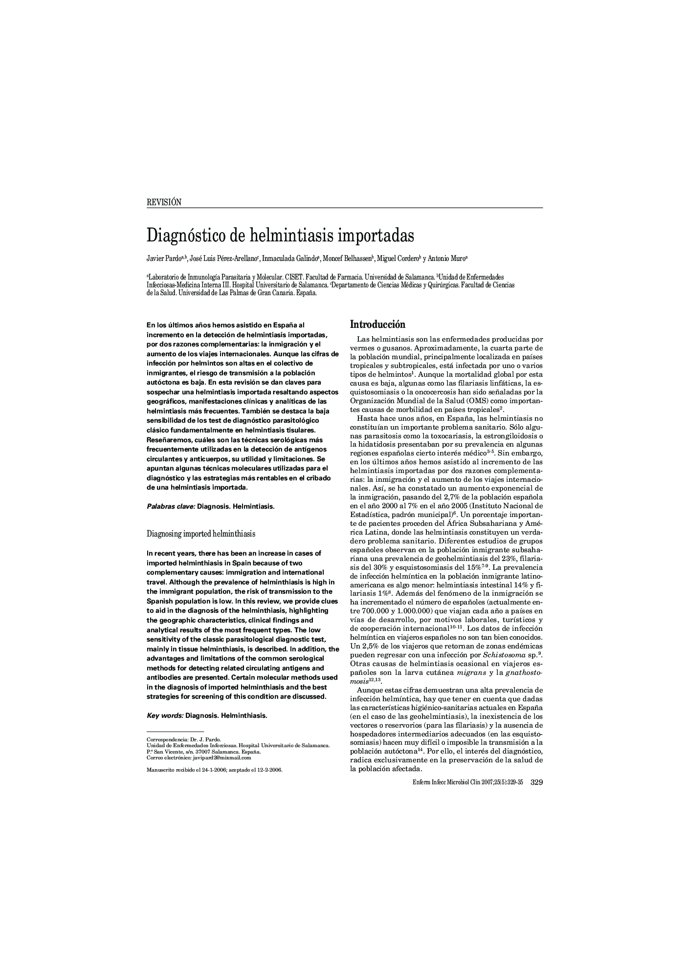 Diagnóstico de helmintiasis importadas