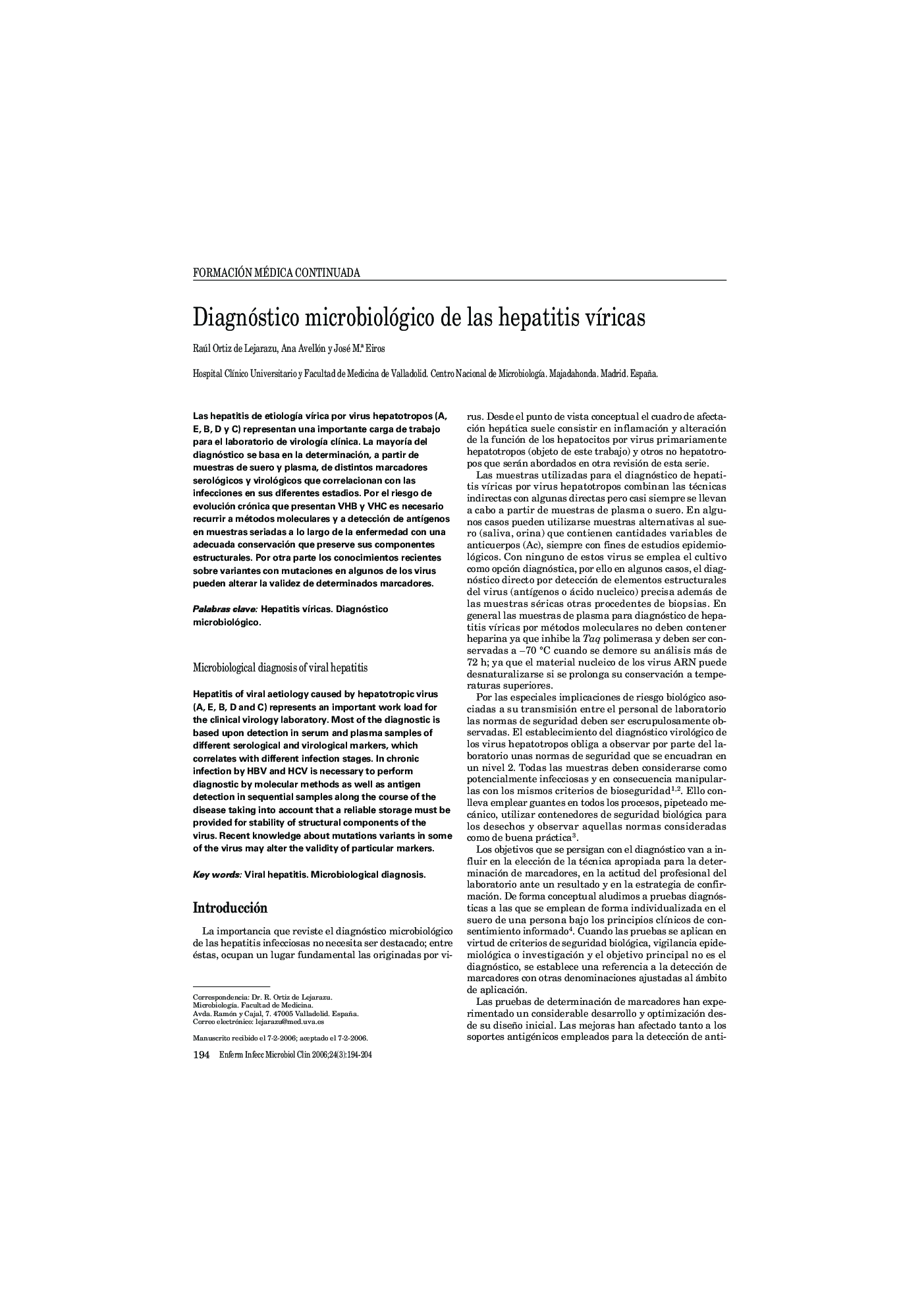 عکس صفحه اول مقاله: Diagnóstico microbiológico de las hepatitis vÃricas Diagnóstico microbiológico de las hepatitis vÃricas