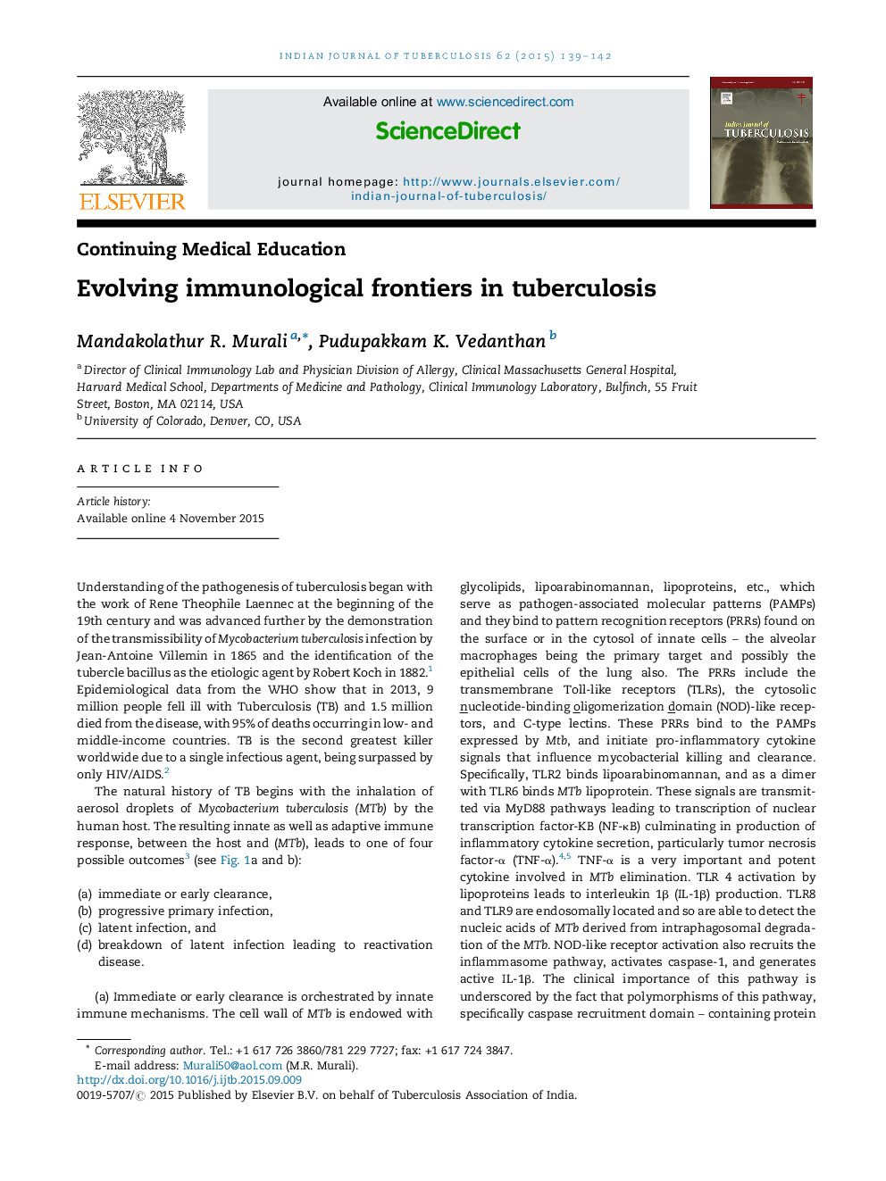 Evolving immunological frontiers in tuberculosis