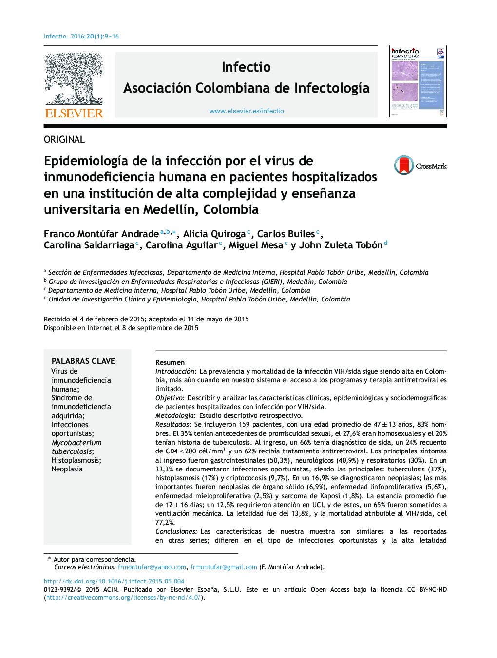 Epidemiología de la infección por el virus de inmunodeficiencia humana en pacientes hospitalizados en una institución de alta complejidad y enseñanza universitaria en Medellín, Colombia