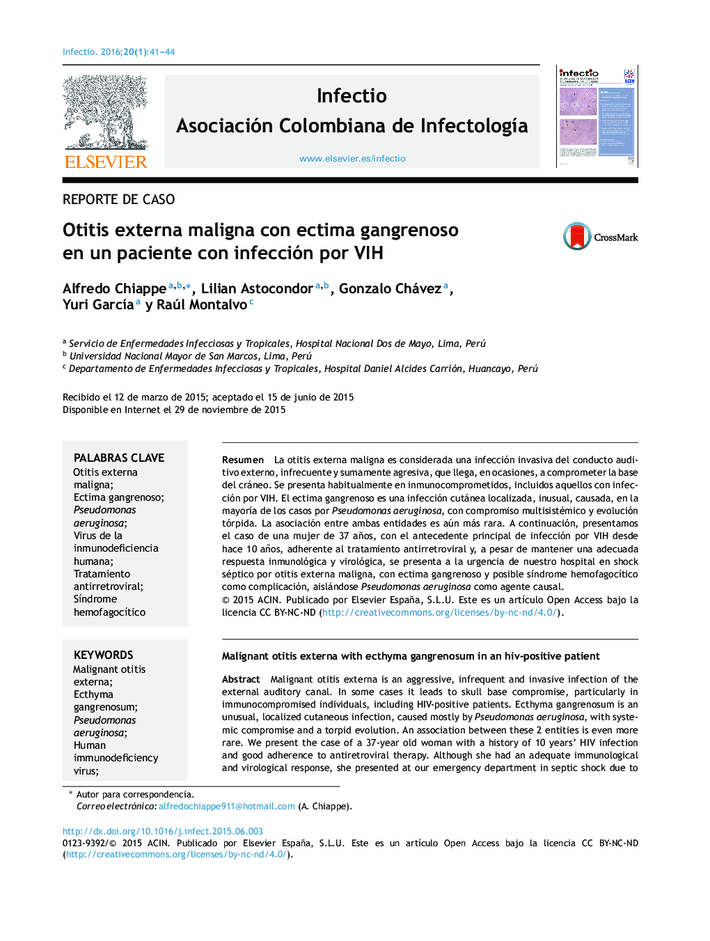 Otitis externa maligna con ectima gangrenoso en un paciente con infección por VIH