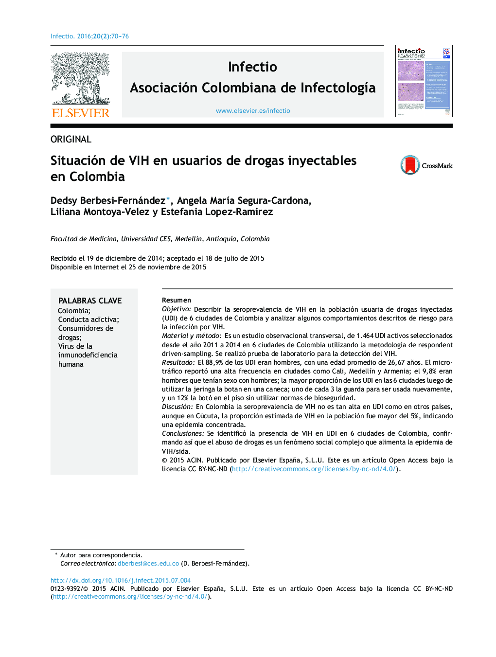 Situación de VIH en usuarios de drogas inyectables en Colombia