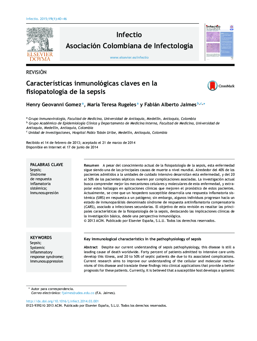 Características inmunológicas claves en la fisiopatología de la sepsis