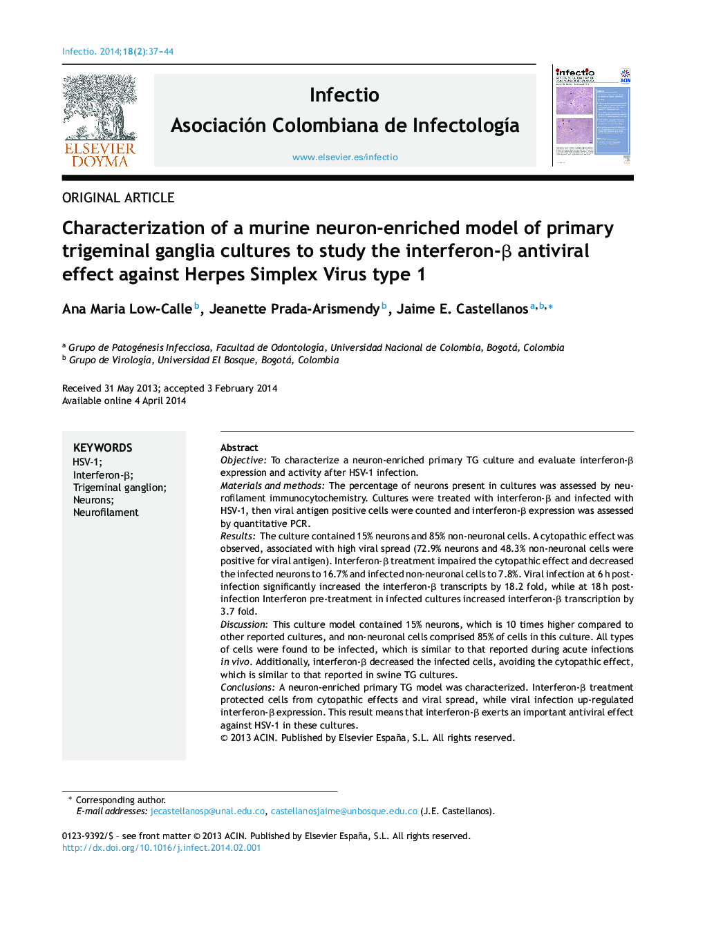 Characterization of a murine neuron-enriched model of primary trigeminal ganglia cultures to study the interferon-β antiviral effect against Herpes Simplex Virus type 1