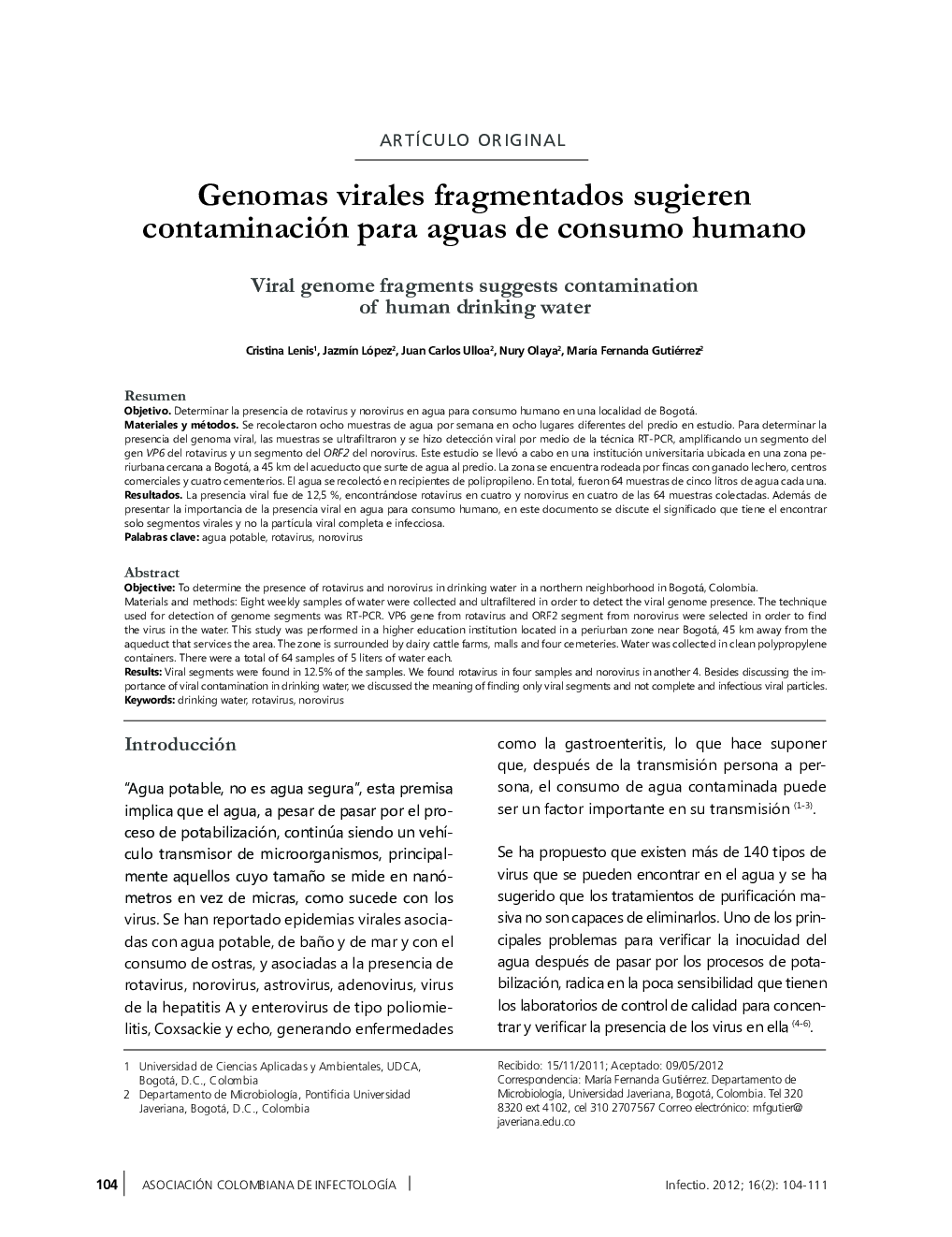 Genomas virales fragmentados sugieren contaminación para aguas de consumo humano