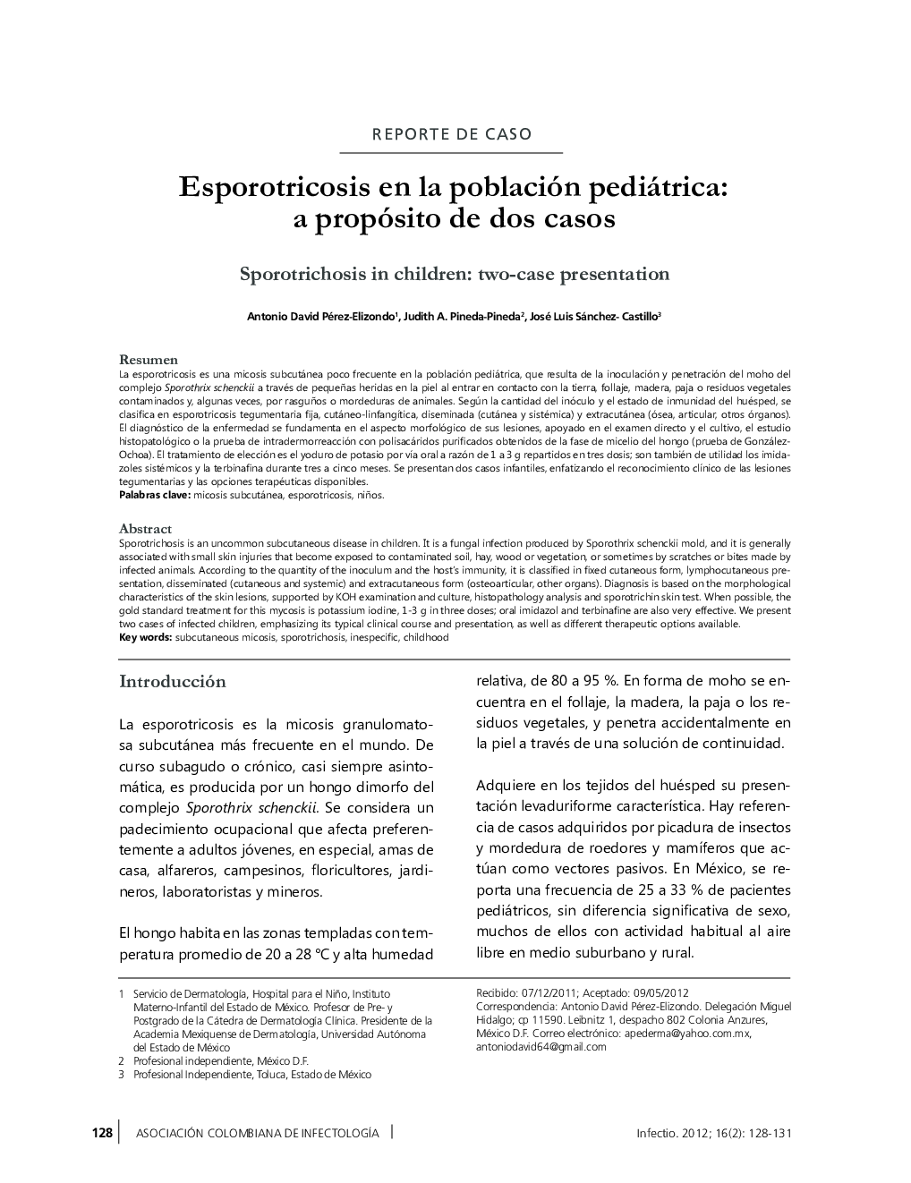 Esporotricosis en la población pediátrica: a propósito de dos casos